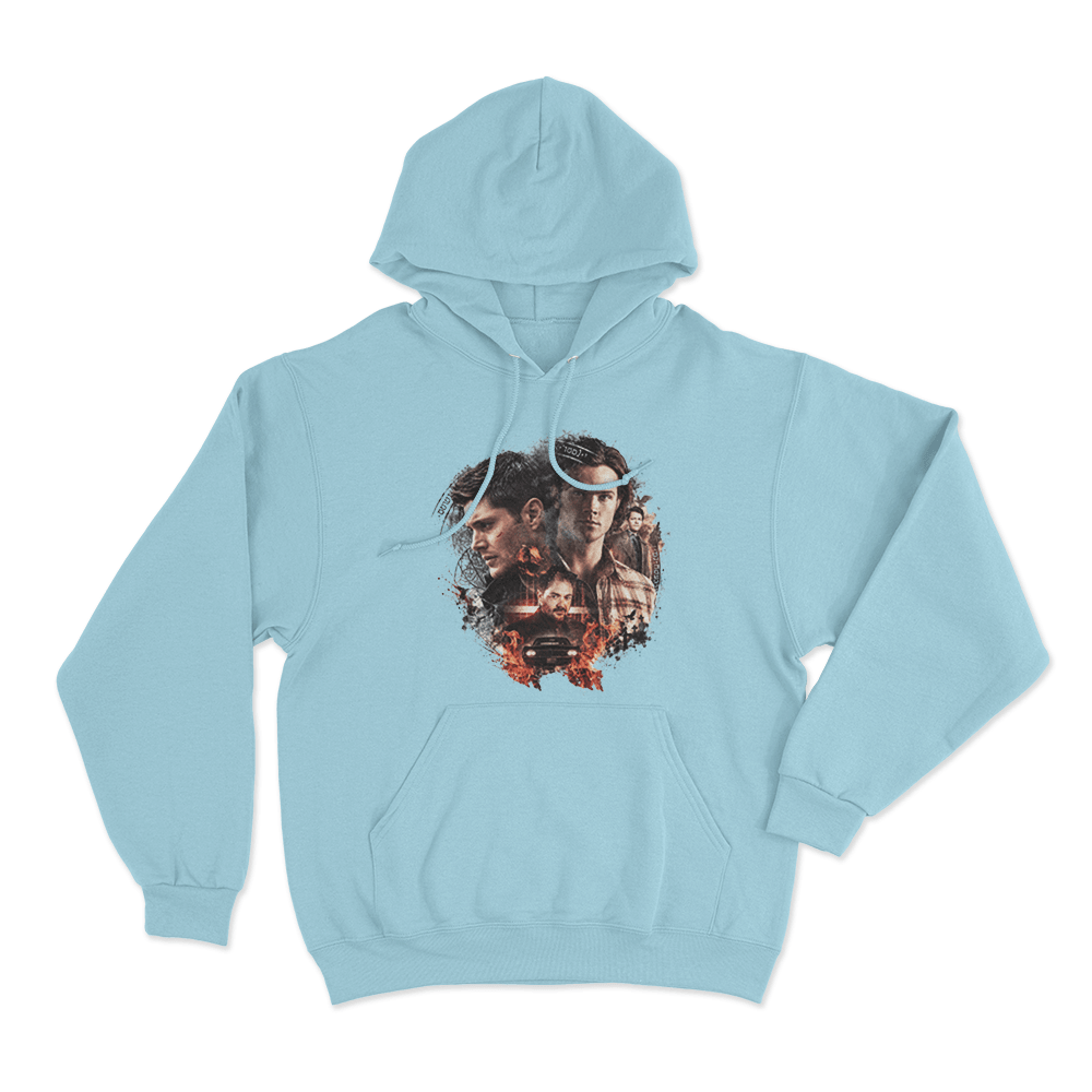 Supernatural Sam, Dean and Crowley Unisex Hoodie Sky Blue Supernatural Sam Dean and Crowley Unisex Hoodie Sky Blue