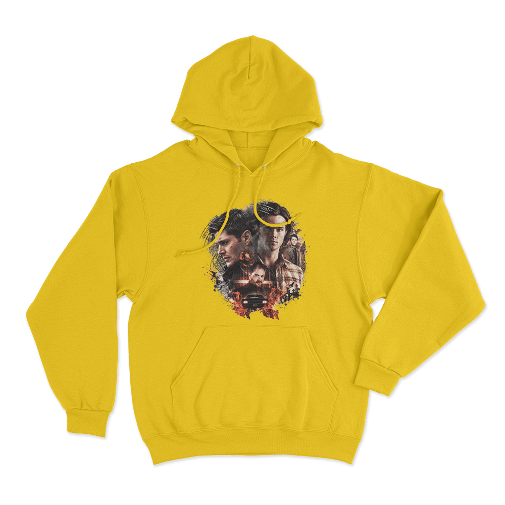 Supernatural Sam, Dean and Crowley Unisex Hoodie Yellow Supernatural Sam Dean and Crowley Unisex Hoodie Yellow