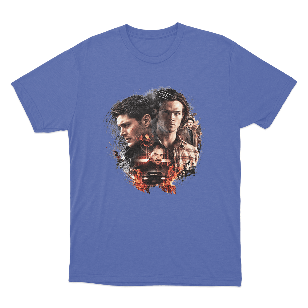 Supernatural Sam, Dean and Crowley Unisex T Shirt Blue Supernatural Sam Dean and Crowley Unisex T Shirt Blue