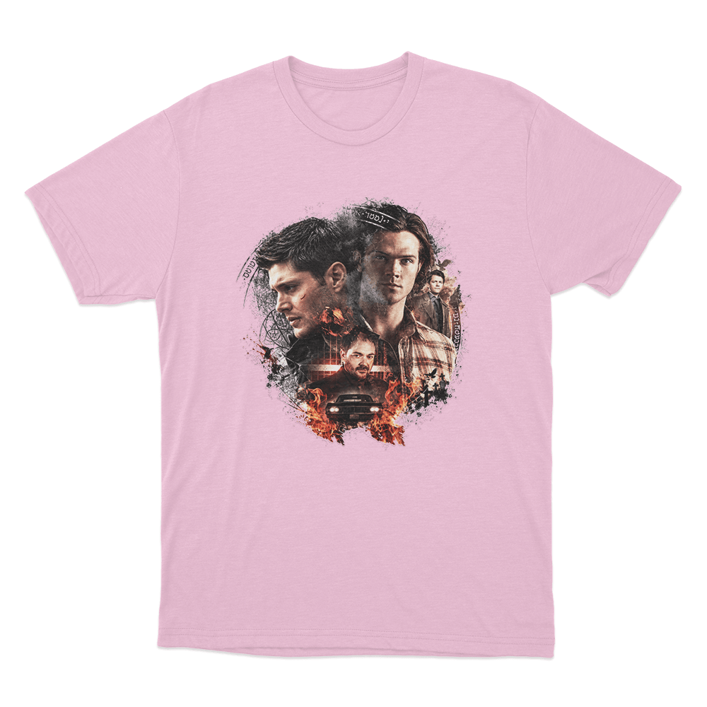 Supernatural Sam, Dean and Crowley Unisex T Shirt Pink Supernatural Sam Dean and Crowley Unisex T Shirt Pink