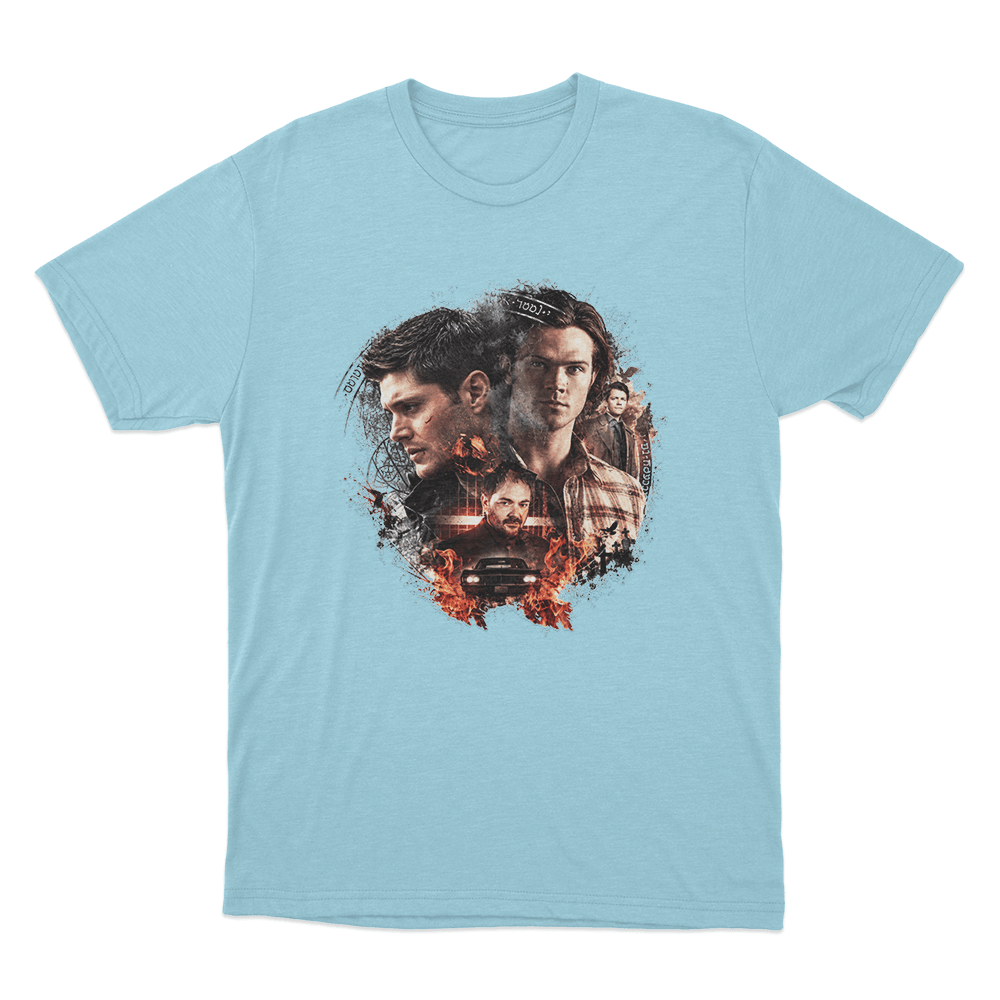 Supernatural Sam, Dean and Crowley Unisex T Shirt Sky Blue Supernatural Sam Dean and Crowley Unisex T Shirt Sky Blue