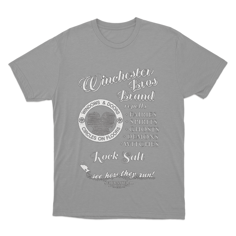 Supernatural Winchester Bros Rock Salt Unisex T Shirt Grey Supernatural Winchester Bros Rock Salt Unisex T Shirt Grey