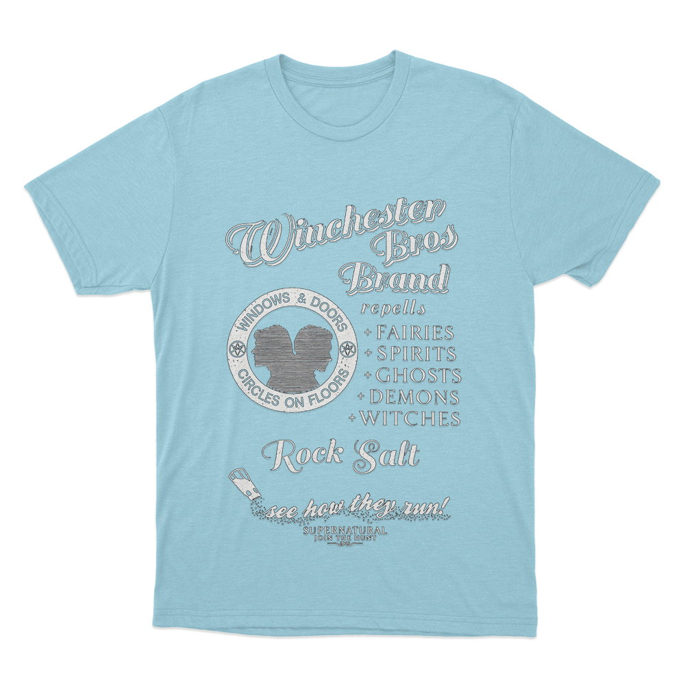 Supernatural Winchester Bros Rock Salt Unisex T Shirt Sky Blue Supernatural Winchester Bros Rock Salt Unisex T Shirt Sky Blue