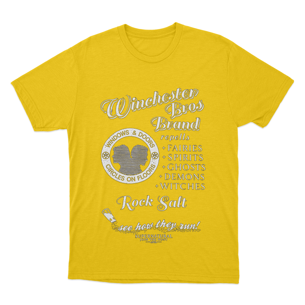 Supernatural Winchester Bros Rock Salt Unisex T Shirt Yellow Supernatural Winchester Bros Rock Salt Unisex T Shirt Yellow